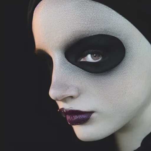 Prompt: beautiful female body silhouette, beautiful acrylic fluid portrait, photography by amy leibowitz and filip fedorov, black latex female balaclava, female calendar, ballerina body covered with black blanket, urban city photography, close up portrait, cinematic still, film still, magic hour, dark mood, fashion portrait, cold colors, long exposure, bokeh