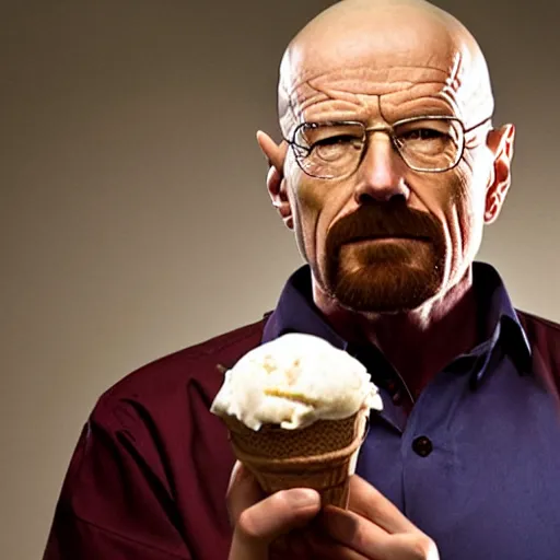 Image similar to walter white holding an ice cream sundae, sharp focus