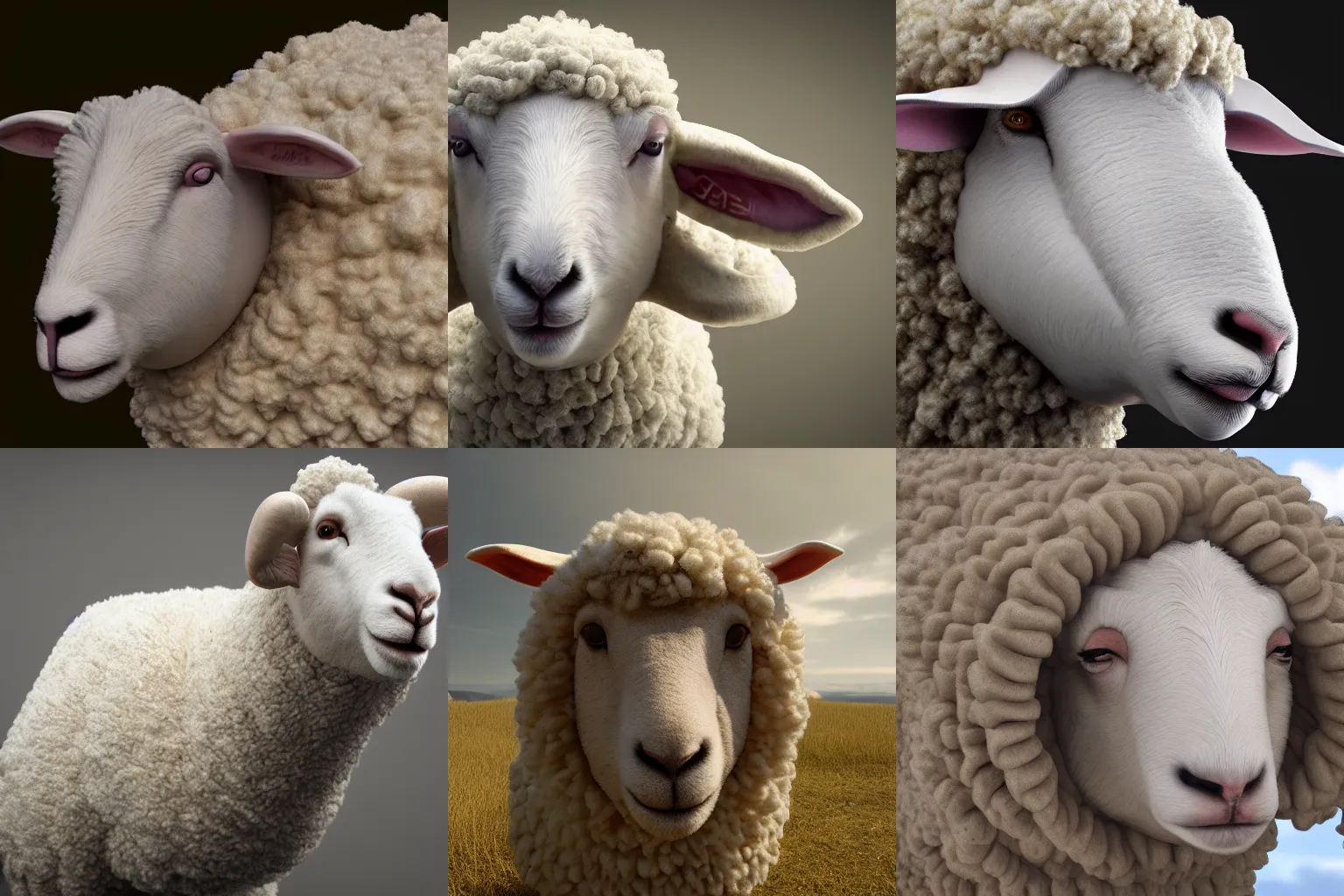 Prompt: sheep with human head, unreal engine octane render, 8k