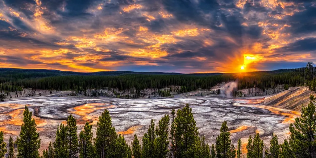 Prompt: yellowstone national park sunset, high detail, high definition, photorealistic, 8k