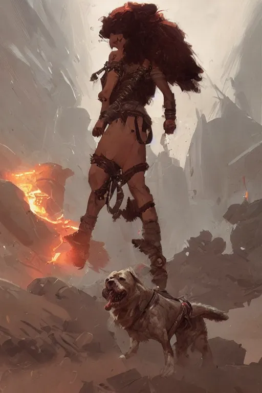 Prompt: comic book cover. barbarian with a dog leash by greg rutkowski, trending on artstation