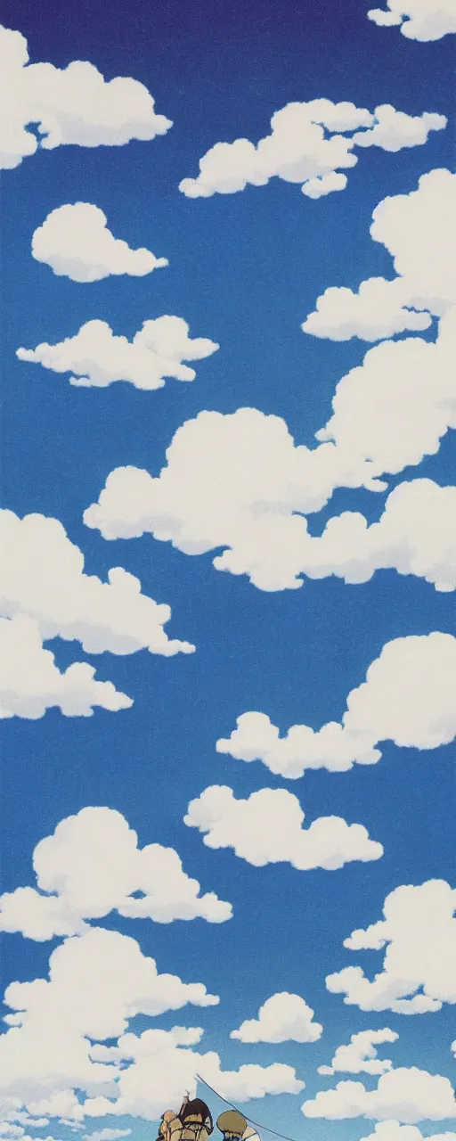 Prompt: cloudy sky by studio ghibli, peaceful, serene