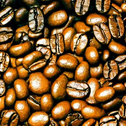 Image similar to cheesy pop art of coffee beans, extreme detail