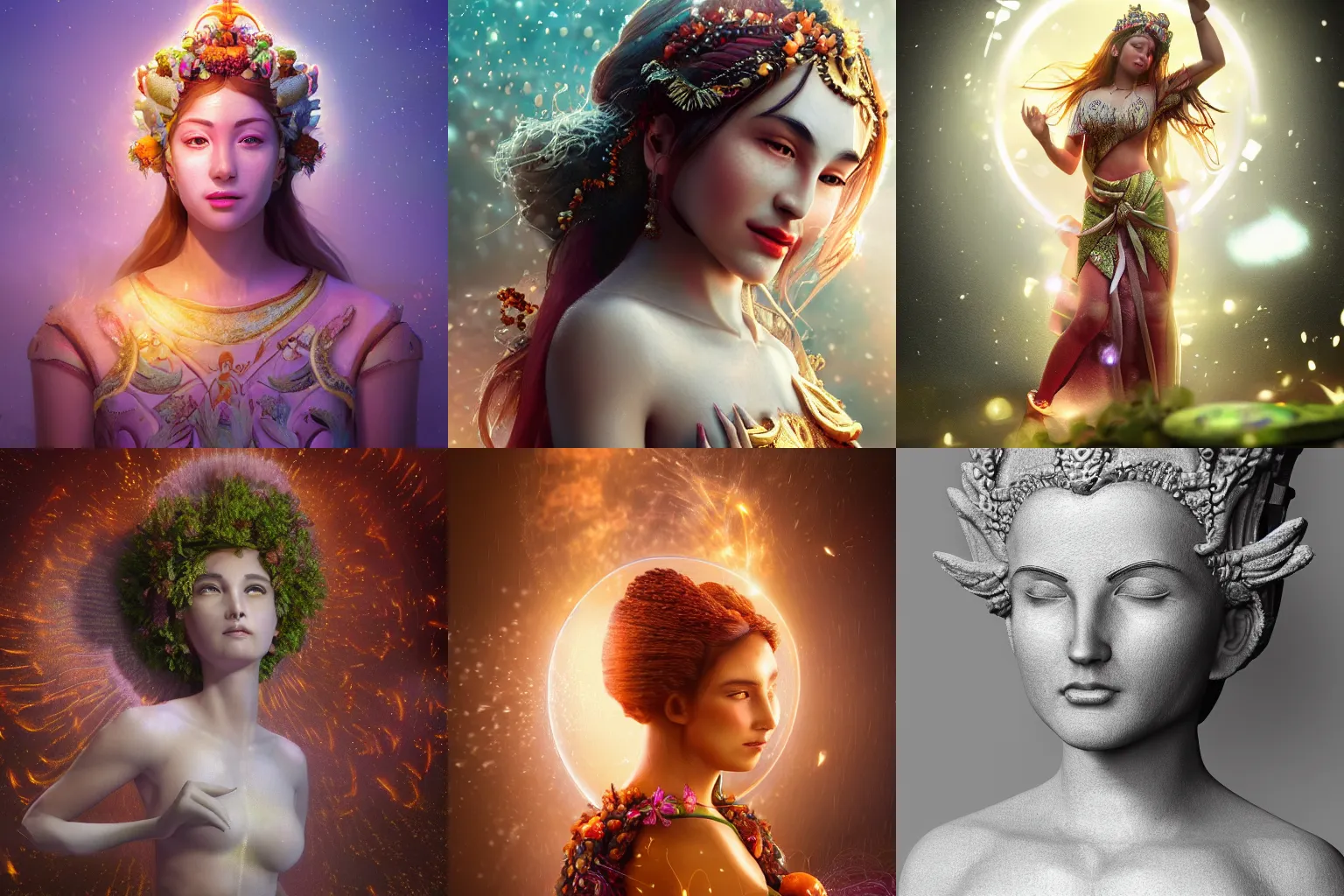 Prompt: a beautiful female goddess of vegetables character, character is in all its glory, character is centered on the image, character is in her natural relaxed pose, rim lights, particles and dust in the air, fancy clouds, highly detailed professional photo, dynamic lights, particles are flying, depth of field, trending on artstation, illustration, hyper realistic, vray caustics, super detailed, colorful accents, cinematic shot