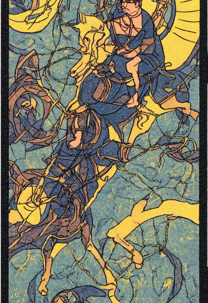 Image similar to Yann LeCun on a tarot card, illustrated on the Rider–Waite tarot.