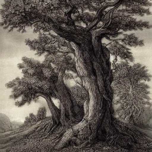 Image similar to a Ent painted by Gustav Doré