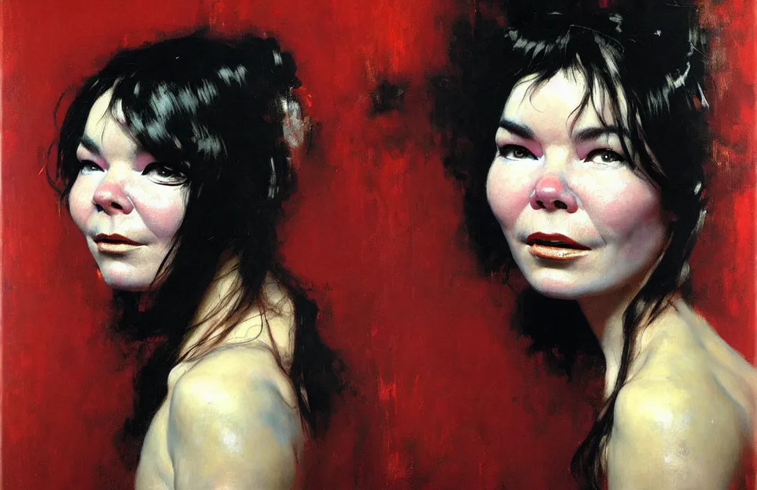 Image similar to portrait of bjork!!!!!!!!!!!!!!!!!!!!!!!!!!!, detailed face, detailed painting, epic lighting, by ilya repin, phil hale and kent williams