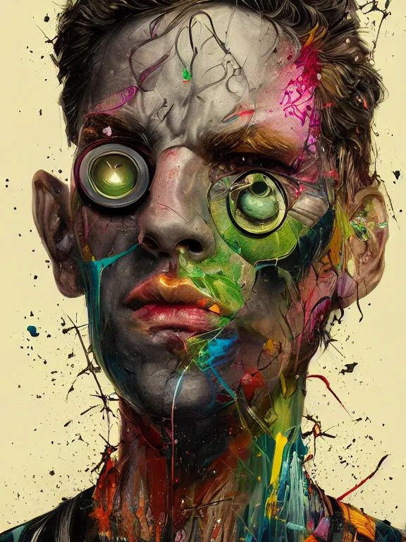 Prompt: art portrait of the riddler ,8k,by tristan eaton,Stanley Artgermm,Tom Bagshaw,Greg Rutkowski,Carne Griffiths,trending on DeviantArt,face enhance,hyper detailed,minimalist,cybernetic, android, blade runner,full of colour,