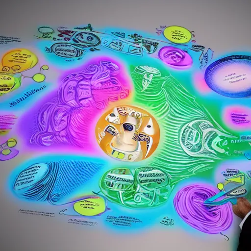 Image similar to Person using a holographic 3d mind map. User interface. Award-winning. UX/UI. User experience. Natural intuitive expressive. Multi-layered. Graspable. Easy. Complex.