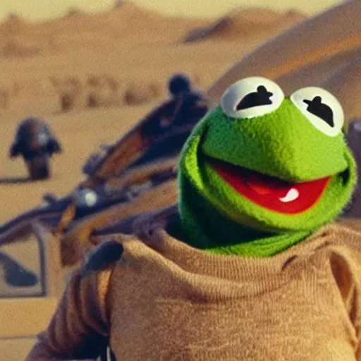 Image similar to kermit the frog in mad max