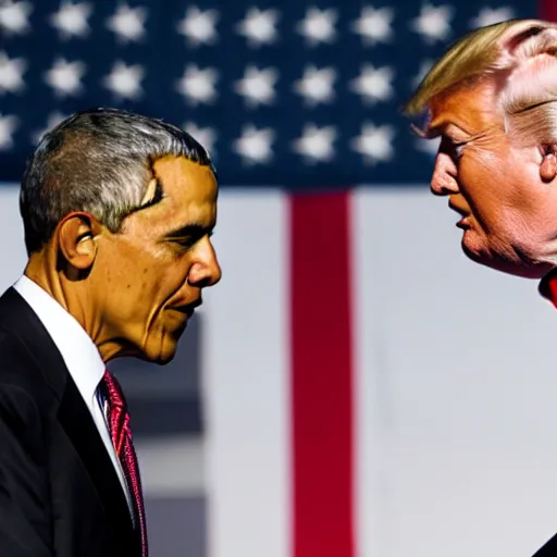 Image similar to obama and donald trump sword fight