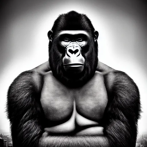 Prompt: dystopian propaganda poster of a gorilla, 4 k, hyper realistic, dslr, high resolution, landscape, beautiful