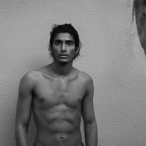 Image similar to portrait of a beautiful Peruvian male model By Emmanuel Lubezki