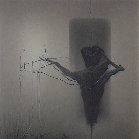 Image similar to a Painting representing mind games and delusions, Zdzislaw Beksinski, Ivan Seal, The Caretaker, Leyland Kirby