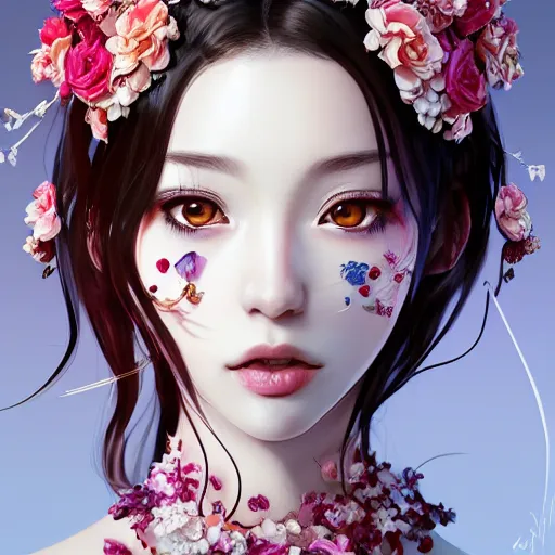 Prompt: the portrait of the absurdly beautiful, graceful, elegant, gorgeous, fashionable photorealistic anime girl made of cherries and white petals with tears, an ultrafine hyperdetailed illustration by kim jung gi, irakli nadar, intricate linework, bright colors, octopath traveler, final fantasy, unreal engine highly rendered, global illumination, radiant light, intricate environment