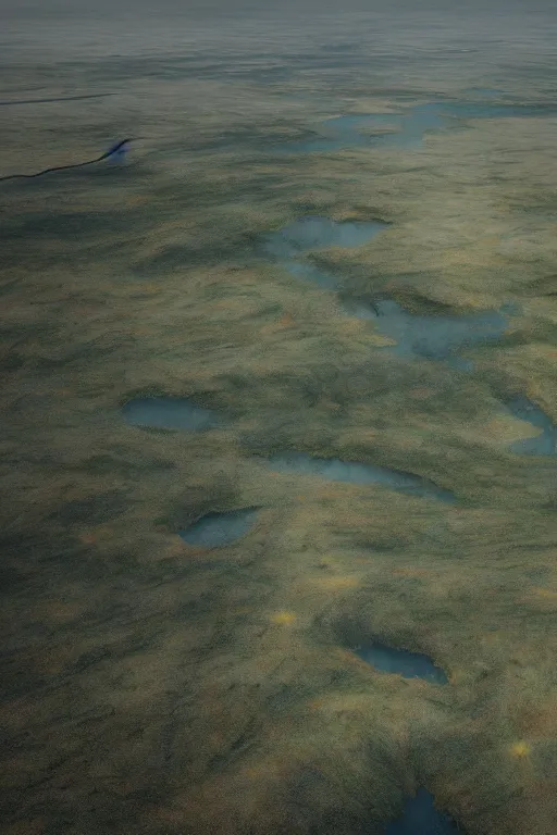 Prompt: cinematic stunning concept art dry river delta aerial view of dense swampland by denis villeneuve and hiroshi yoshida and rothko, full height fluid simulation in houdini, distant mountain range, hyperrealism, moorland, matte painting, trending on artstation, 8 k very hight detail, rendered in octane