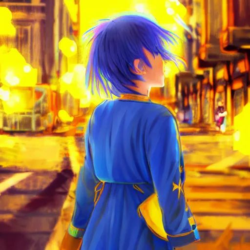 Prompt: anime ukrainian girl, in blue and yellow clothes, watching explosions in big city, concept art, trending on artstation, highly detailed, intricate, sharp focus, digital art, 8 k