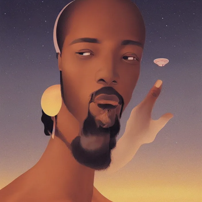 Image similar to UFO hovering over an African Jesus ,painting by Hsiao-Ron Cheng,