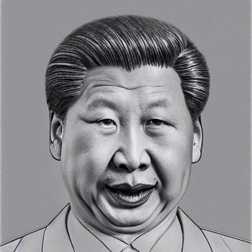 Image similar to hyperrealistic drawing of xin jinping as winning the pooh, portrait drawing by leng jun