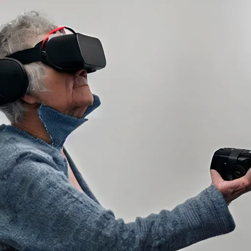 Image similar to very old woman with vive trackers and vr headset recording mocap