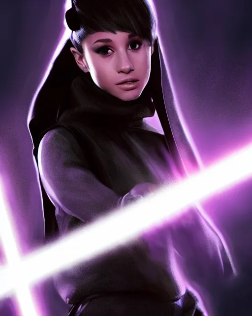 Image similar to Award winning, beautiful photo of Ariana Grande as a Sith lord igniting her light saber, Star Wars concept art by Colin Cantwell, Dramatic Lighting, Cinematic Lighting, Artstation, volumetric fog, action photography, hyper-realistic, 8K resolution, 4K resolution