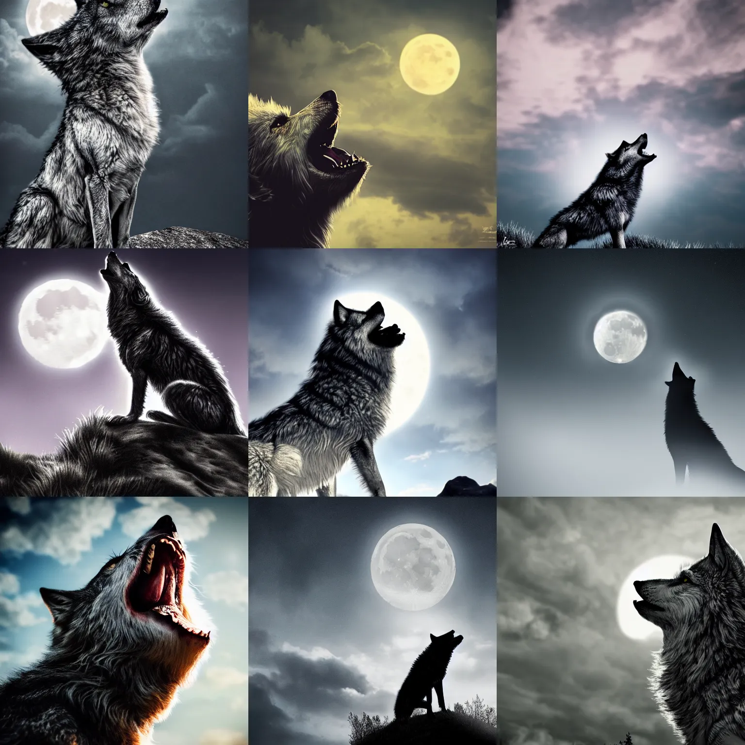 Prompt: wolfman howling at the moon, moody lighting, light cloud, atmospheric, realism, 4 k, 8 k