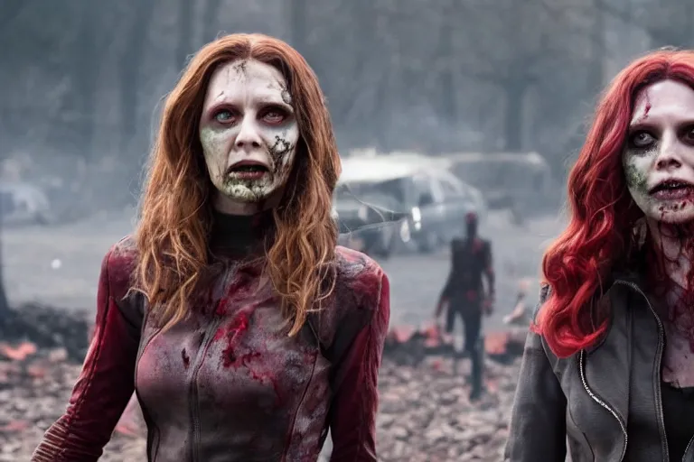 Image similar to film still of zombie Wanda Maximoff in new avengers movie, 4k