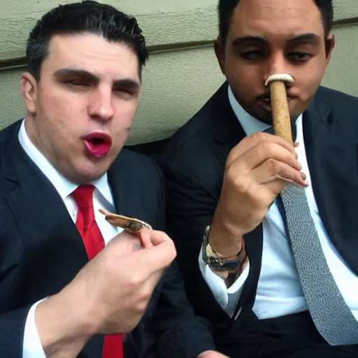 Prompt: cats in suits making business deals and smoking fat cigars