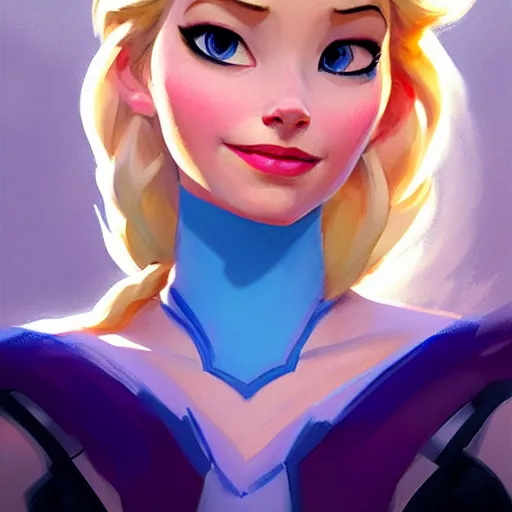 Image similar to Greg Manchess portrait painting of Elsa from Frozen as Overwatch character, medium shot, asymmetrical, profile picture, Organic Painting, sunny day, Matte Painting, bold shapes, hard edges, street art, trending on artstation, by Huang Guangjian and Gil Elvgren and Sachin Teng