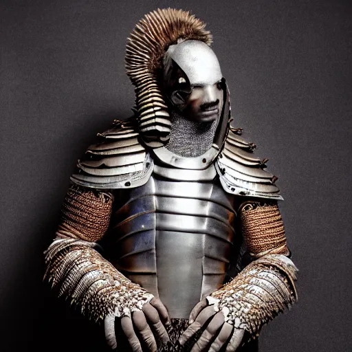Image similar to a portrait of a beautiful young male wearing an alexander mcqueen armor made of armadillo , photographed by andrew thomas huang, artistic