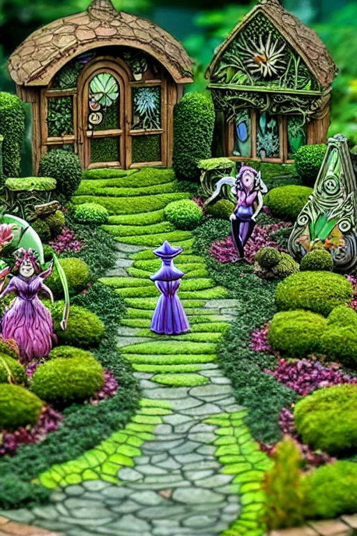 Prompt: intricate detailed Garden, Green Witch Walking her Garden, magical garden plant creatures, enchanted, life like plants, In style of 1992 X-Men: The Animated Series, high detail