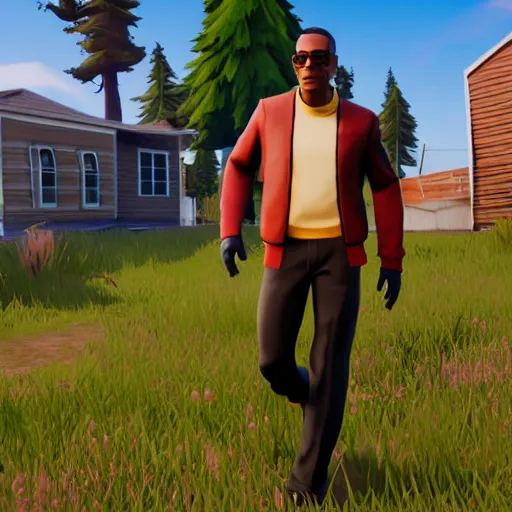 Prompt: in - game screenshot of gus fring in fortnite