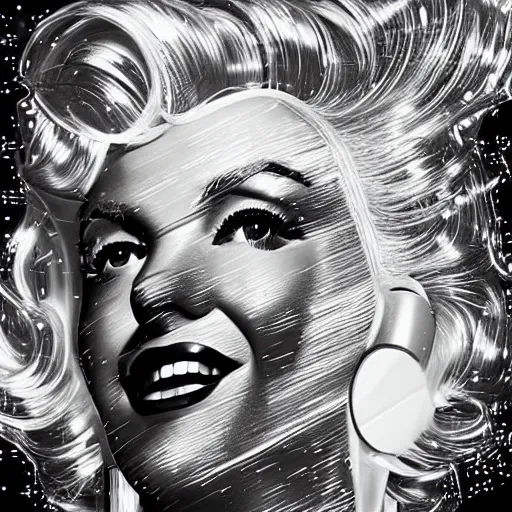 Image similar to beautiful centered Fine art photo portrait of Marilyn Monroe as a solarpunk robotic humanoid, black mechanical parts with led lights, photorealistic, white background wall, highly detailed and intricate, outdoor lighting, HDR 8k