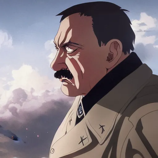 Prompt: a film still portrait of angry hitler, finely detailed features, cinematic lighting, anime key visual, trending on pixiv fanbox, painted by greg rutkowski, wlop, makoto shinkai, studio ghibli