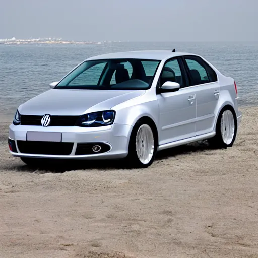 Prompt: vw Jetta mk6 silver, vaporwave, parked on beach, beautiful women nearby, real life