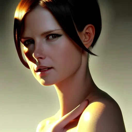 Prompt: kim beckinsale in shock, occlusion shadow, specular reflection, rim light, unreal engine, range murata, artstation, pinterest, art by hiroaki samura and ilya kuvshinov and rossdraws, intricate, highly detailed 8 k, art deco illustration, realistic, extremely beautiful shape of face, neck, shoulders eyes