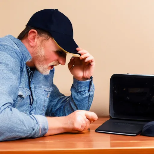 Image similar to stock photo of man eating own hat, funny, professional photography, high definition, 8k resolution