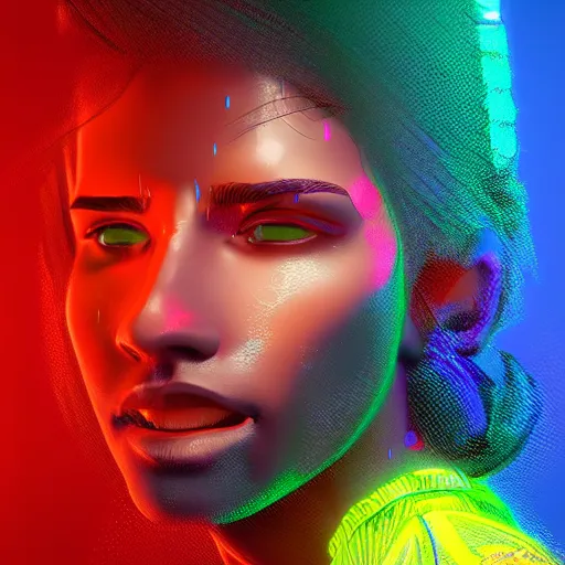 Image similar to cartoon portrait made out of rain, neon colors, rendered in octane, unreal engine, highly detailed, realistic, beautiful, emotional, trending on artstation, epic cinematic scene