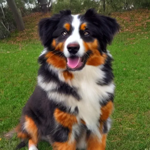 Image similar to australian shepherd being a good boy, inferno