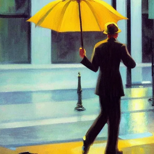 Image similar to man dancing in the rain, edward hopper, trending on artstation,