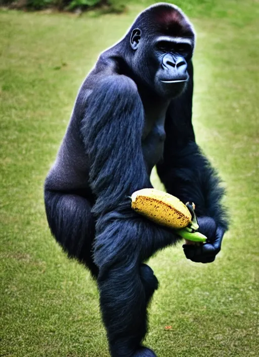 Prompt: a gorilla desperately reaching for a banana that is slightly too far away