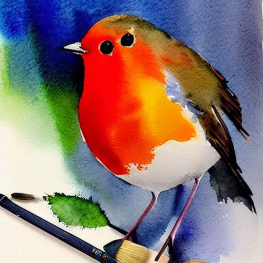 Prompt: abstract watercolor painting of robin bird, very very very very very beautiful nature art, masterpiece, realistic and detailed