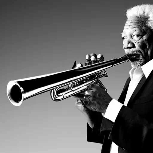 Prompt: morgan freeman on alto saxaphone. black and white high contrast