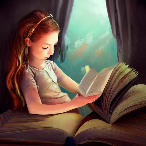 girl reading book drawing
