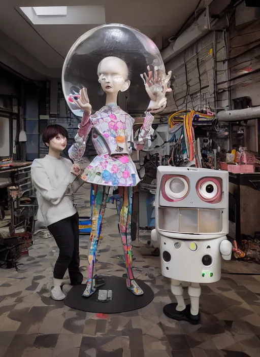 Image similar to studio photograph of a contemporary art sculpture of a modular quirky yorha android by hikari shimoda and jack gaughan