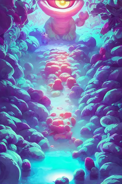 Image similar to smurf ghost creature animal sushi cristal very big eye roots cactus elemental flush of force nature micro world fluo fishscale, behance hd by jesper ejsing, by rhads, makoto shinkai and lois van baarle, ilya kuvshinov, rossdraws radiating a glowing aura global illumination ray tracing hdr