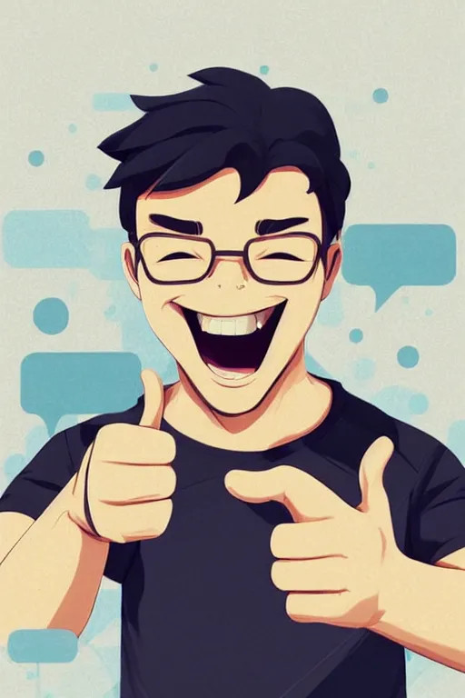 Prompt: a happy programmer with thumbs up, clean cel shaded vector art. shutterstock. behance hd by lois van baarle, artgerm, helen huang, by makoto shinkai and ilya kuvshinov, rossdraws, illustration