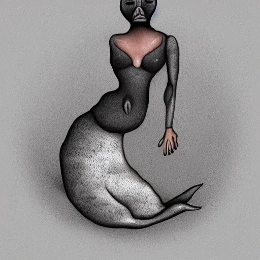 Image similar to woman turning into a seal, digital art, irish,