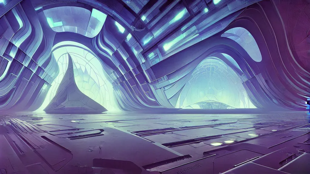 Image similar to digital render space science fiction digital painting. symmetry. bruce pennington. zaha hadid. beeple. john schoenher. syd mead. alphonse mucha. tim mcburnie