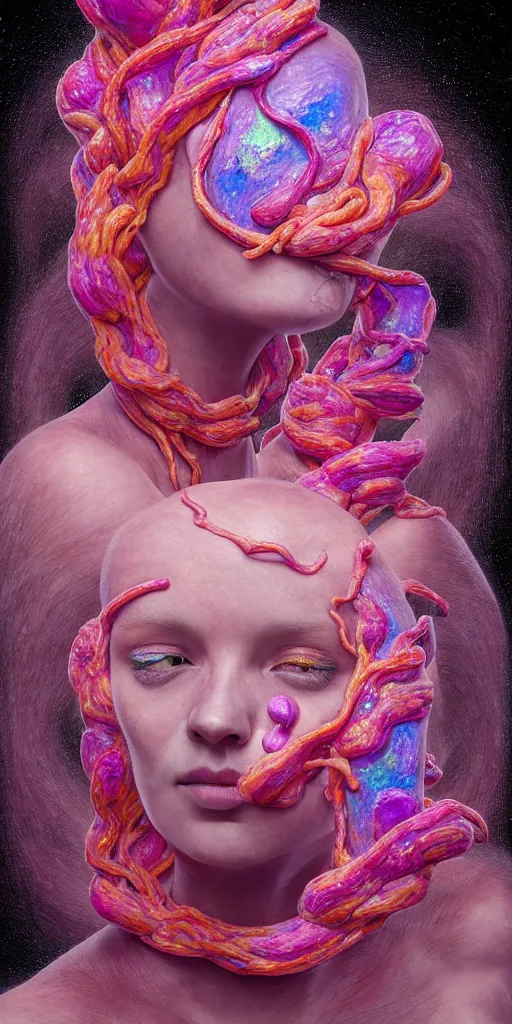 Image similar to hyper detailed 3d render like a Oil painting - portrait sculpt of Aurora (Singer) seen Eating of the Strangling network of yellowcake aerochrome and milky Fruit that covers her body and Her delicate Hands hold of gossamer polyp blossoms bring iridescent fungal flowers whose spores black the foolish stars by Jacek Yerka, Mariusz Lewandowski, Houdini algorithmic generative render, Abstract brush strokes, Masterpiece, Edward Hopper and James Gilleard, Zdzislaw Beksinski, Mark Ryden, Wolfgang Lettl, hints of Yayoi Kasuma, octane render, 8k